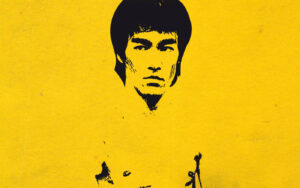 bruce lee digital drawing poster in yellow background